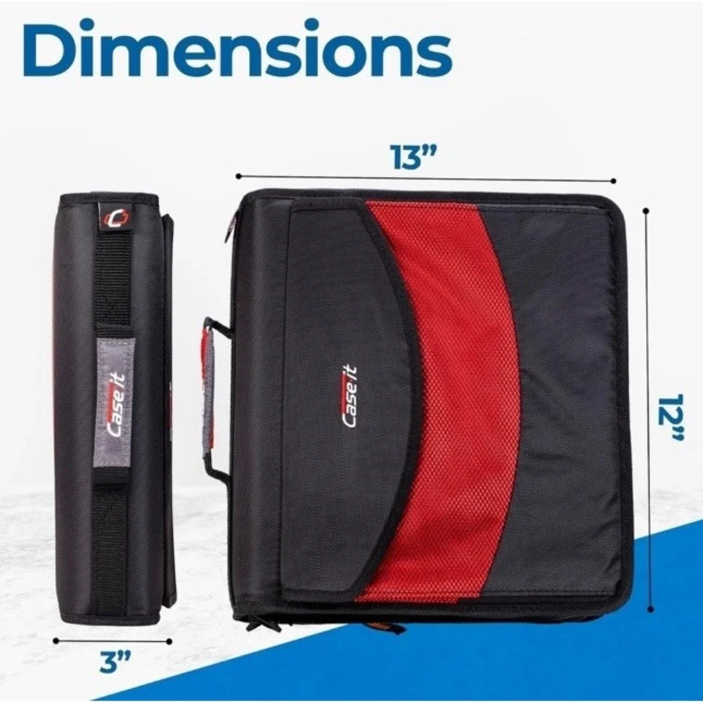 Case It The Dual 2 in 1 Zipper Binder Two 1.5 Inch D Rings Pen Pouch Strap Carry